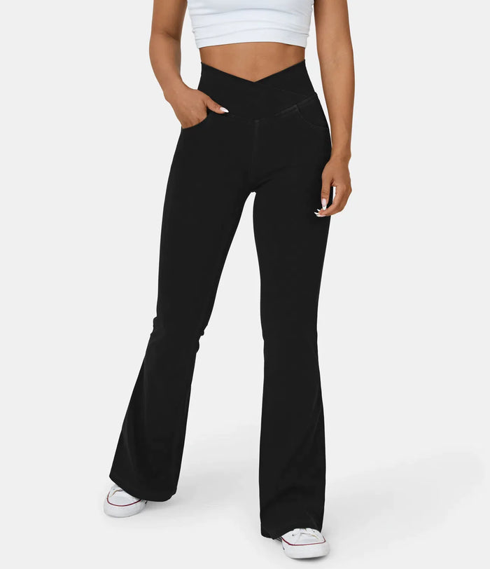 Schwarze High-Waist-Crossover-Jeans